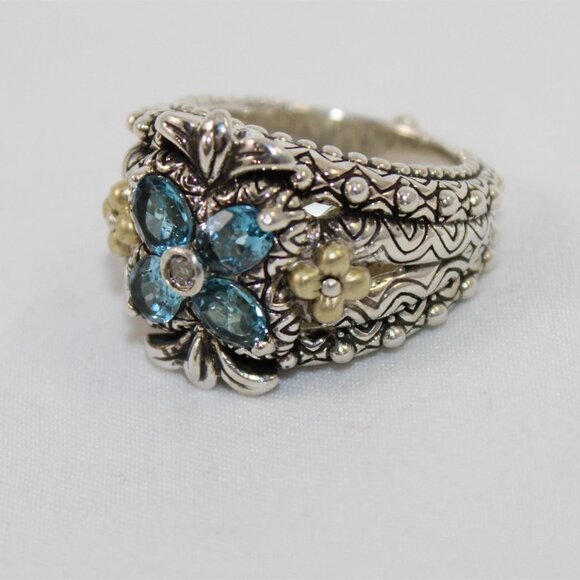 Barbara Bixby Sterling Silver & 18K Blue Topaz Flower Fashion Ring Size 6.25 - Picture 5 of 10